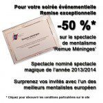 Tarif mentaliste - Remise 50 % sur le Spectacle de mentalisme Remue Méninges